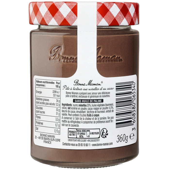 Bonne Maman Hazelnut Chocolate Spread, 12.7oz Large Jar | French Version