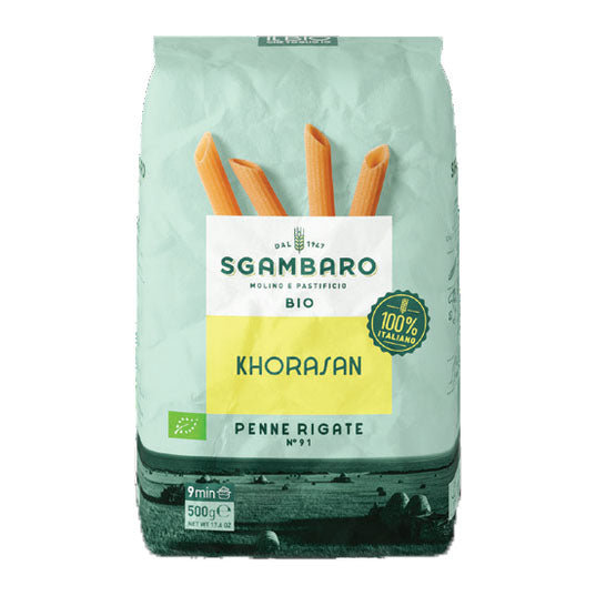 Sgambaro Organic Khorasan Penne Rigate Pasta, 1.1lb (500g)