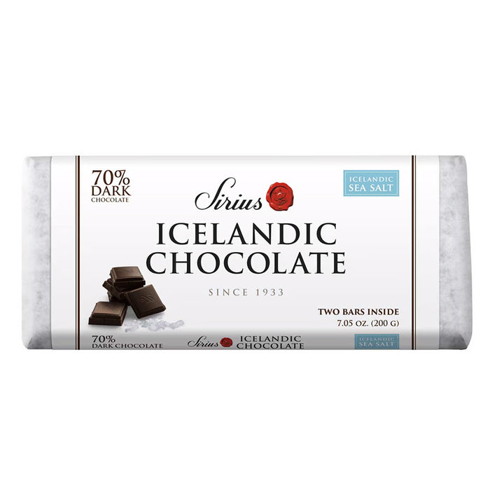 Noi Sirius - Chocolat noir islandais à 70 % avec sel de mer, paquet de deux barres, 7 oz (200 g)