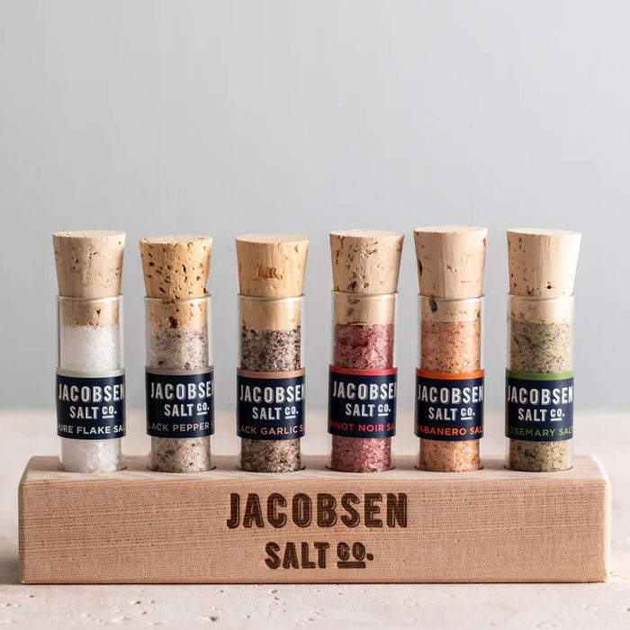 Jacobsen Salt - 6 Vial Infused Sea Salt, Wooden Stand