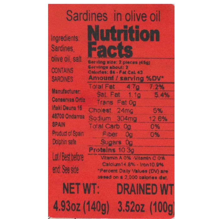 CARTON de 20 boites de Sardines à l'ancienne en boite 140 g - Ortiz