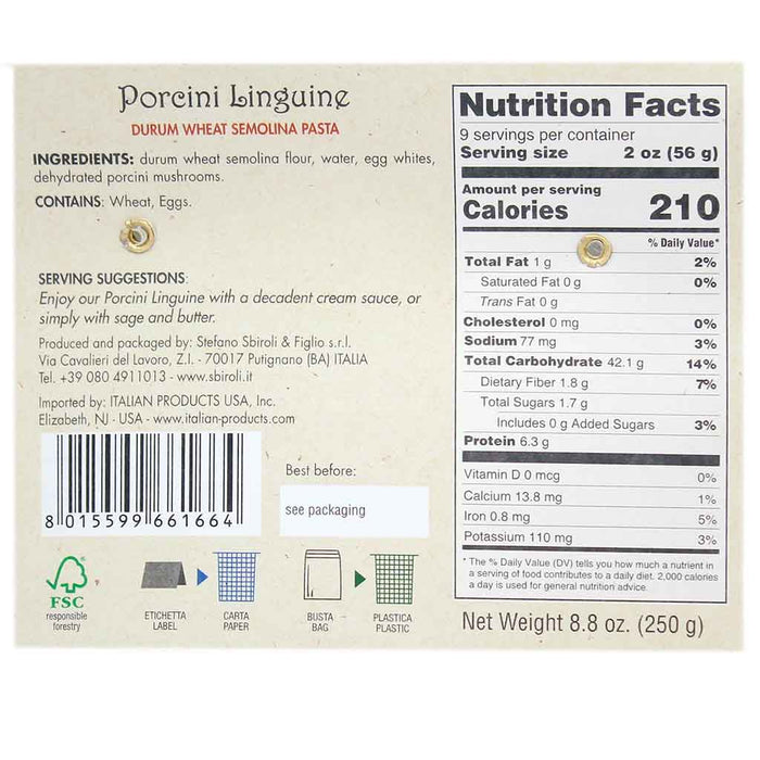 Sbiroli Naturally Flavored Pasta - Porcini Mushroom Linguine, 8.8oz - myPanier