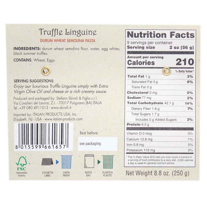 Sbiroli Naturally Flavored Pasta - Truffle Linguine, 8.8oz - myPanier